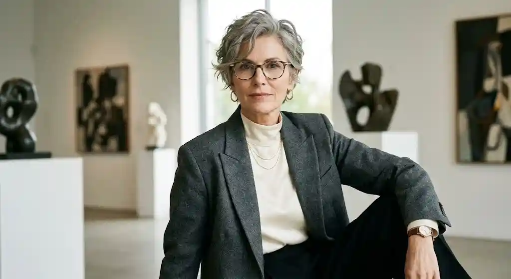Pixie Cut: Wem steht er wirklich? Auch für mollige Frauen & ab 60 mit Brille Pixie Cut mit Brille: texturierte Spitzen statt Helm-Effekt, Fassung mit Kontur statt randlos